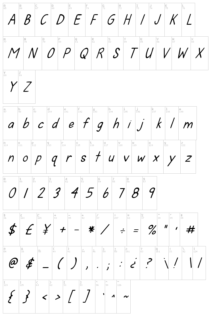 KG Fall For You font map