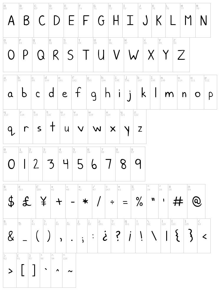 KG June Bug font map