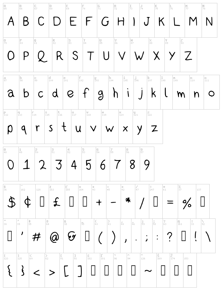 KidSans font map