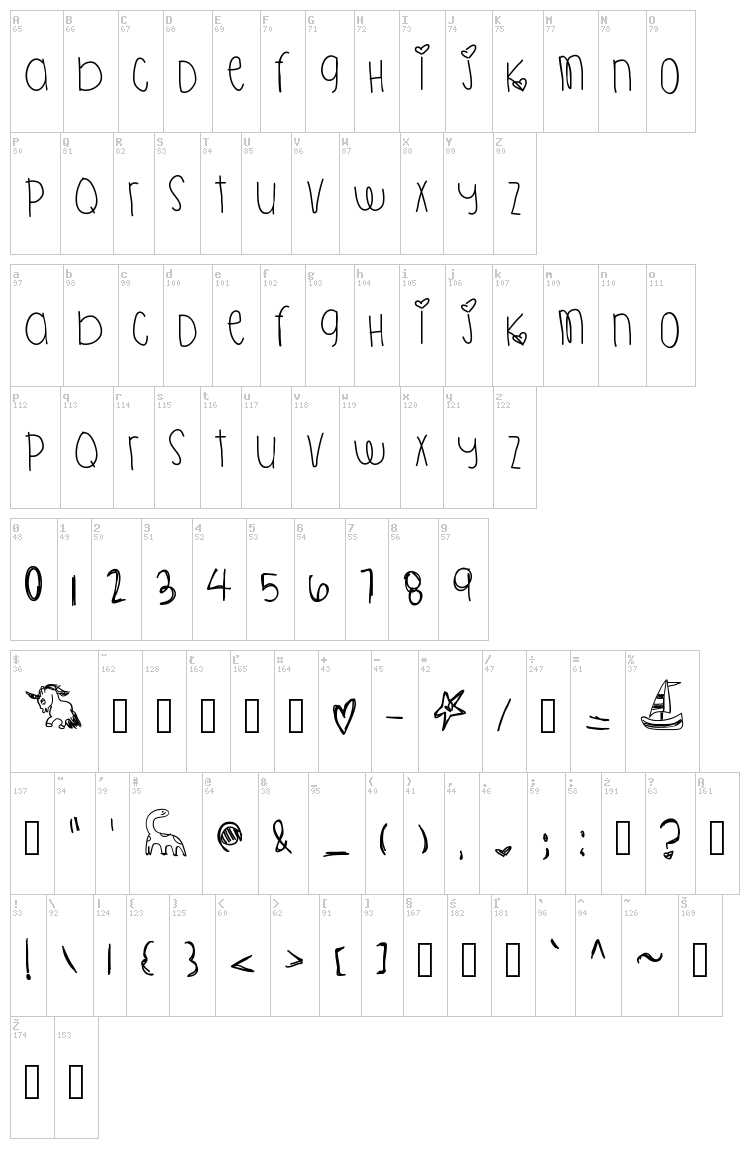 Killah Pika Pika font map