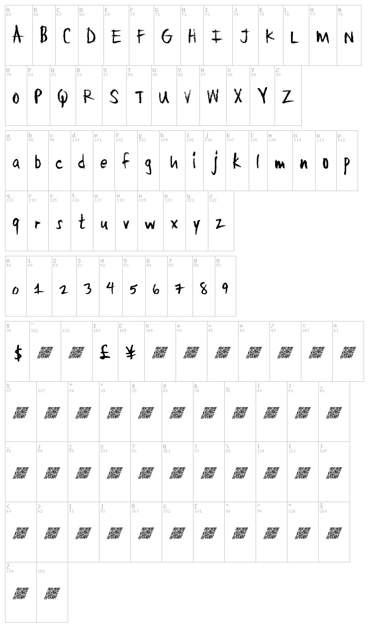 Large Crayon font map