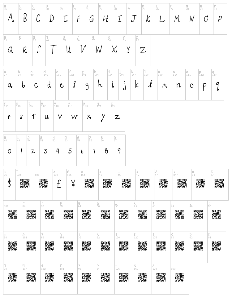 Light Curls font map