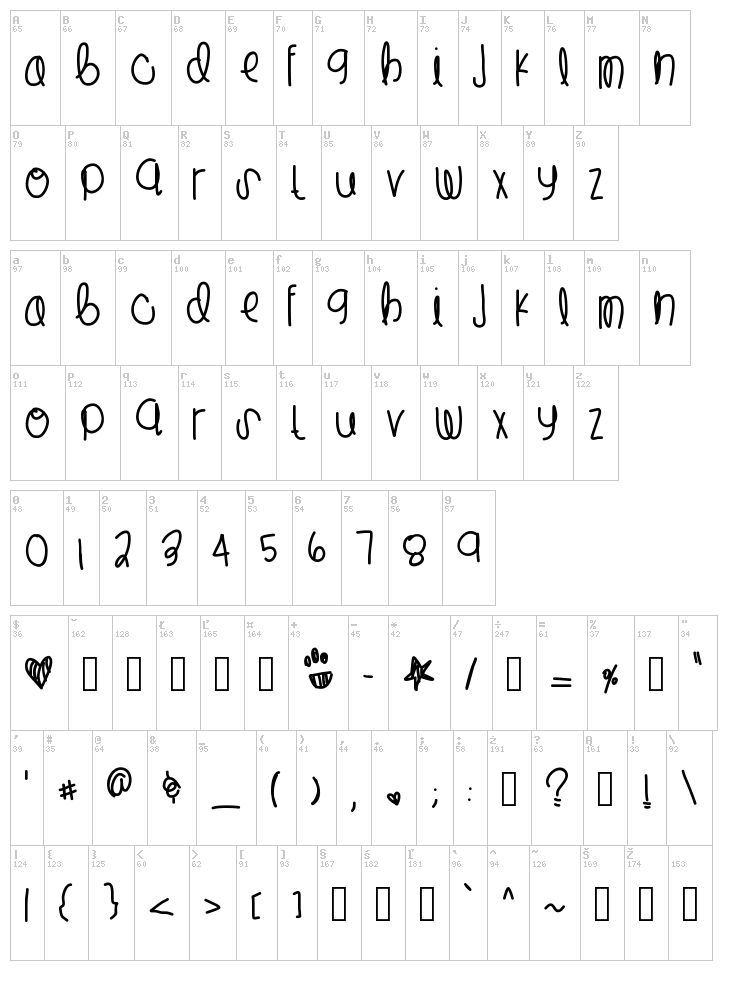 Lil Spider font map