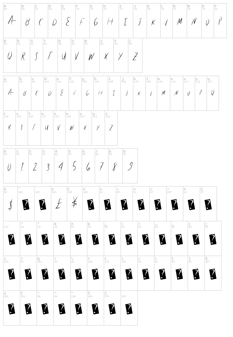 Lite Hand font map