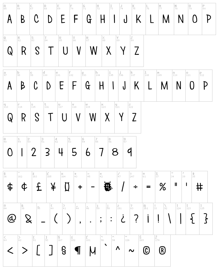 Love Monster font map