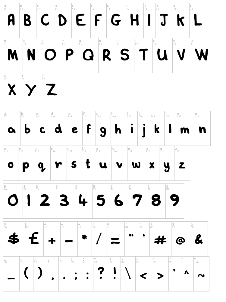 Lovelexie Handwritten font map