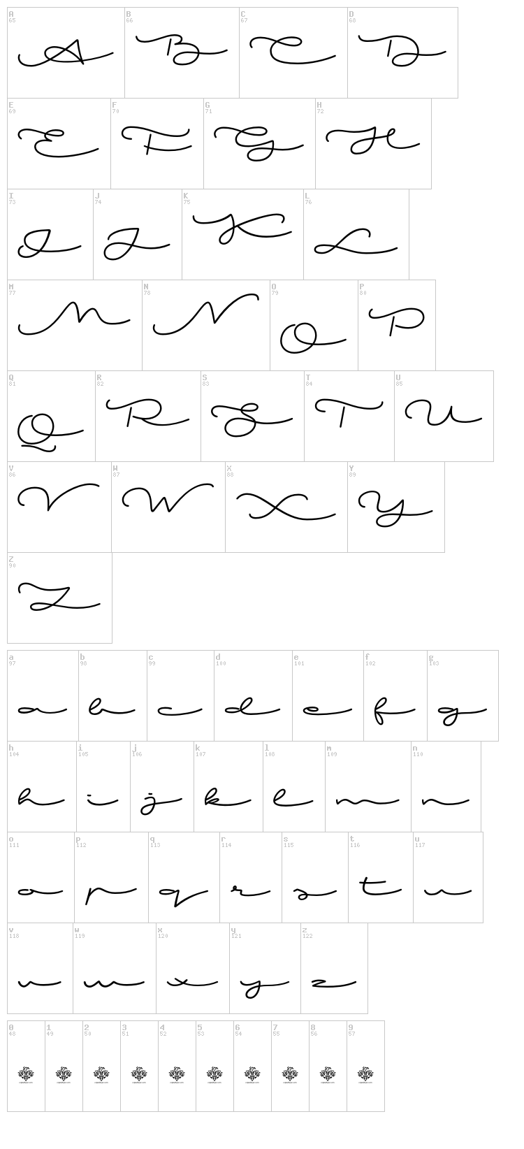 Mi Amor font map