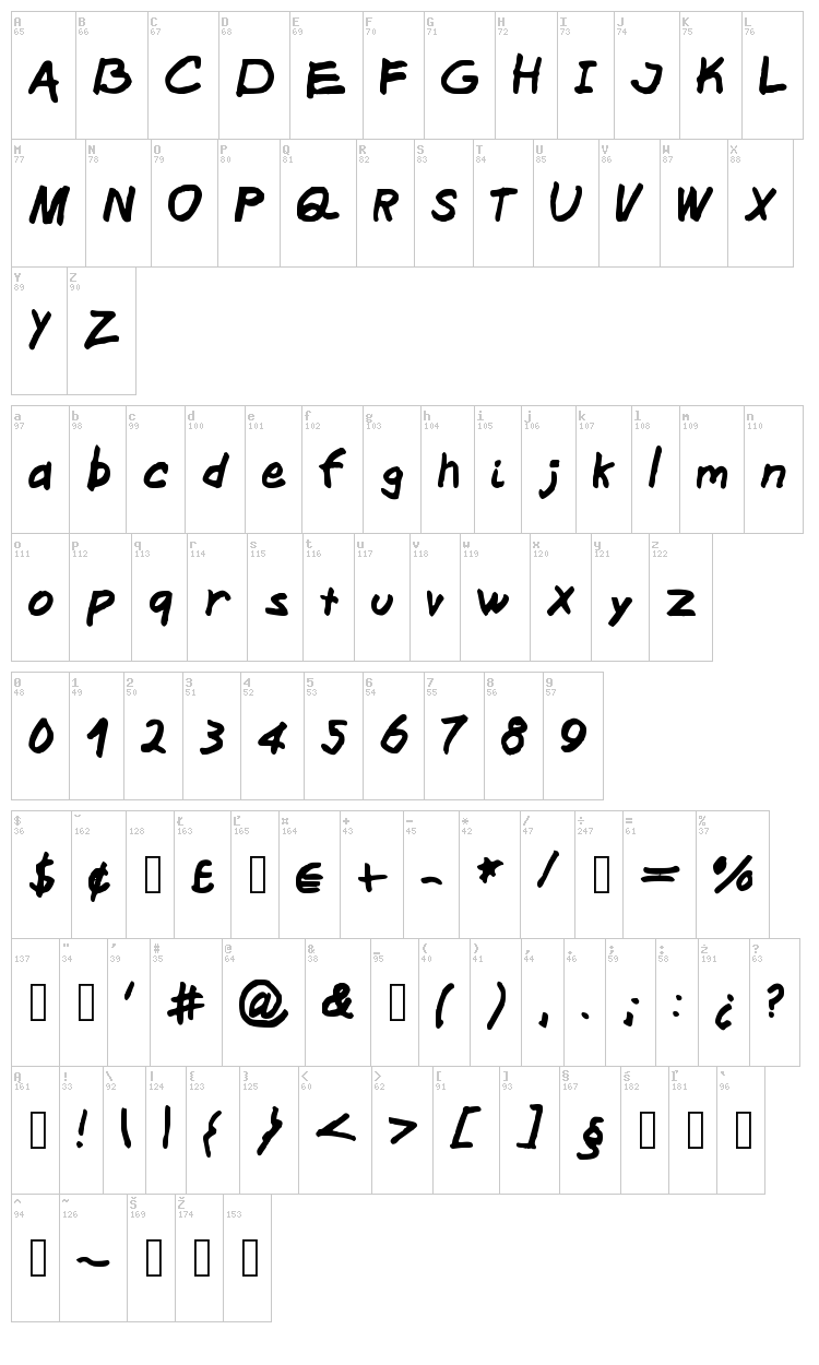 Middle School Sucks font map