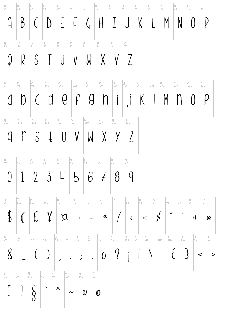 Monster Monster font map