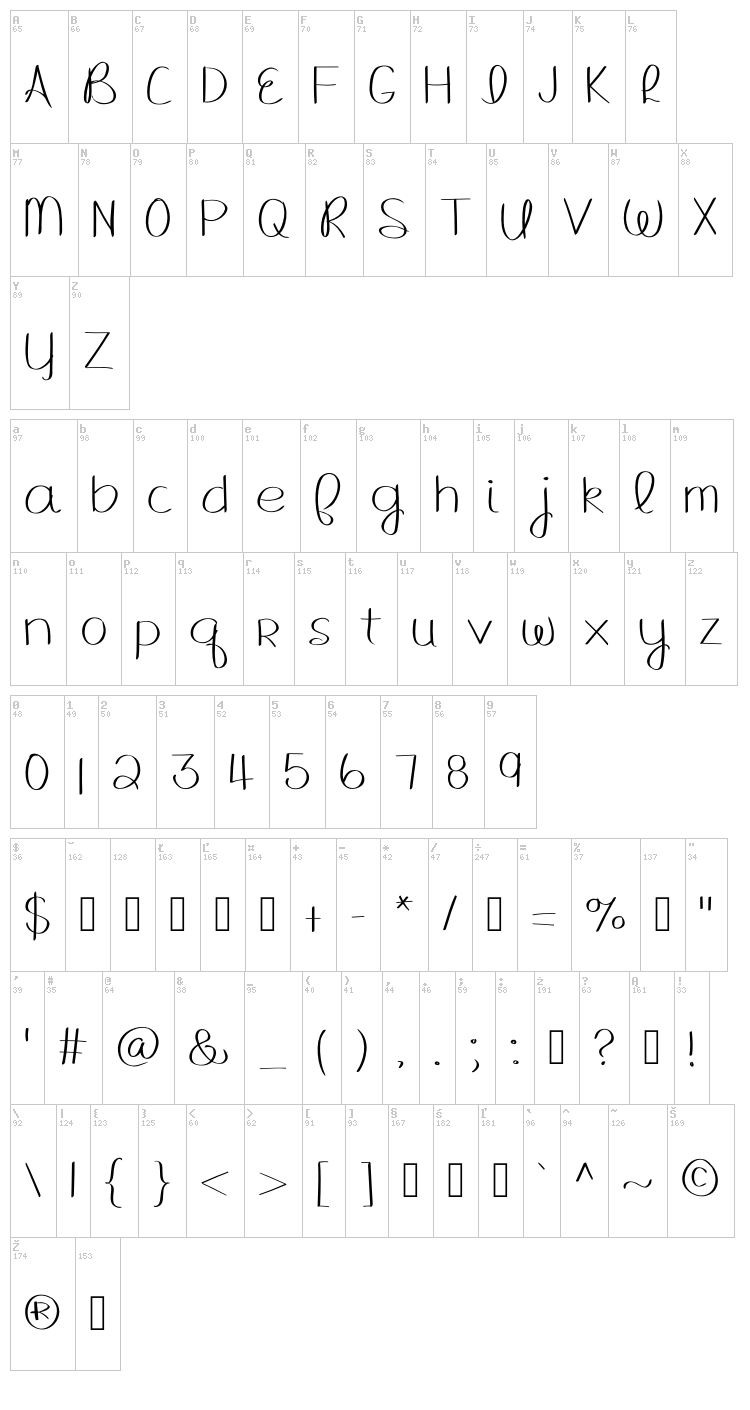 MRF Hello Fall font map