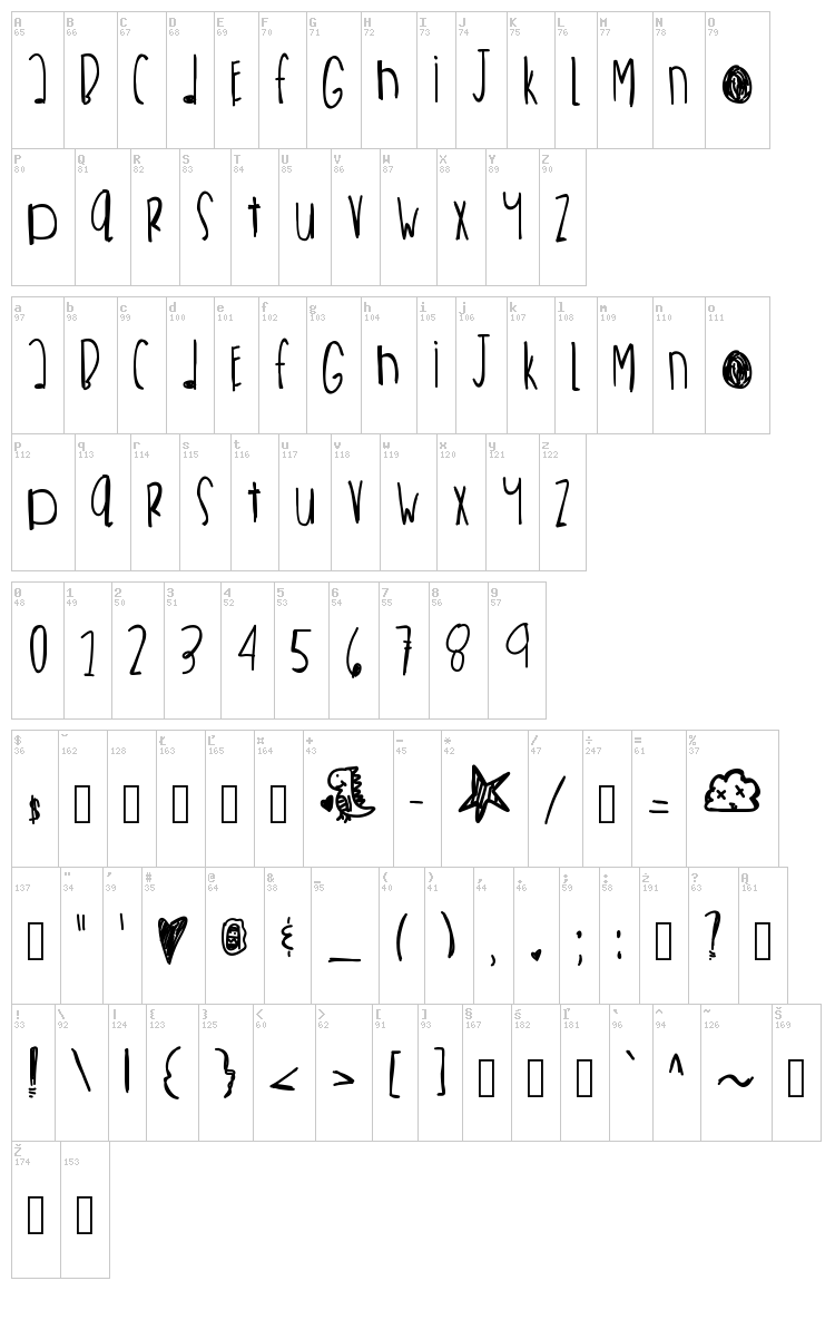 New Kicks Fly font map