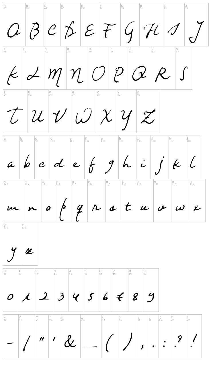 Night Wind Sent font map