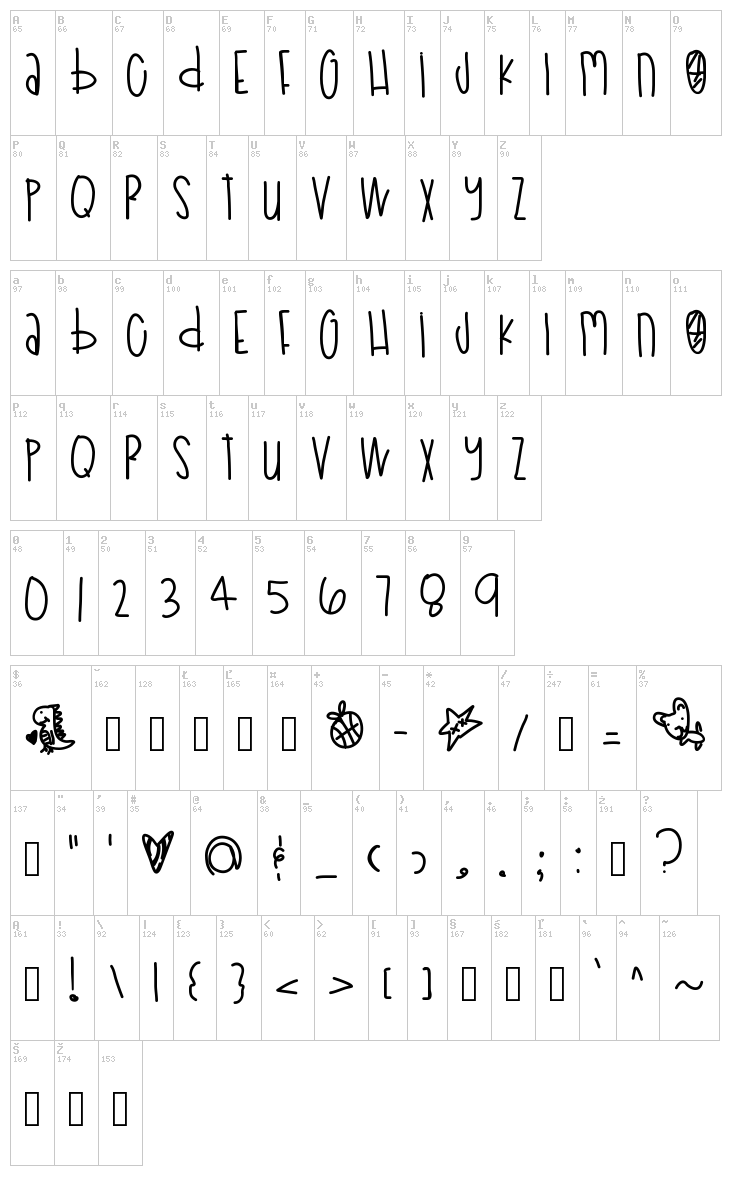 Poodle Doodles font map
