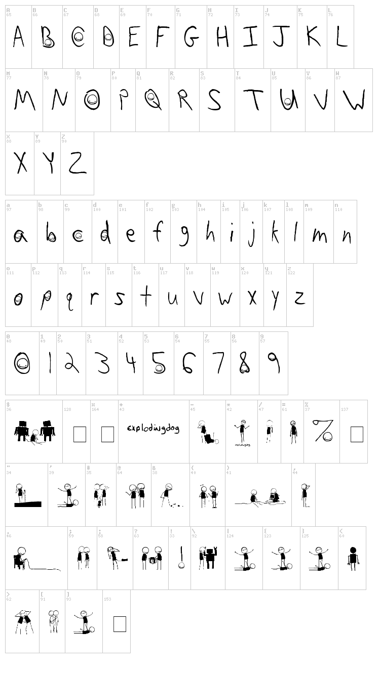 Sam Brown is My Hero font map