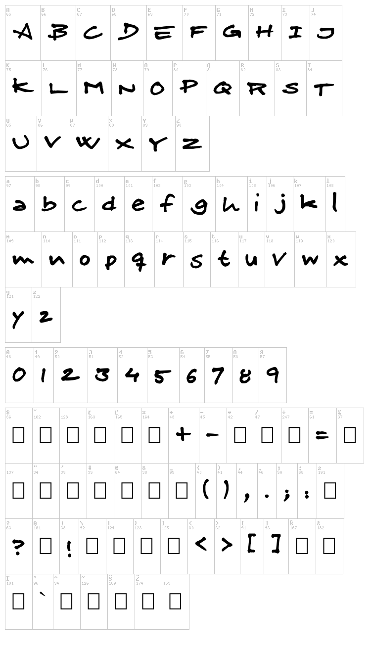 Skitser Fineliner font map