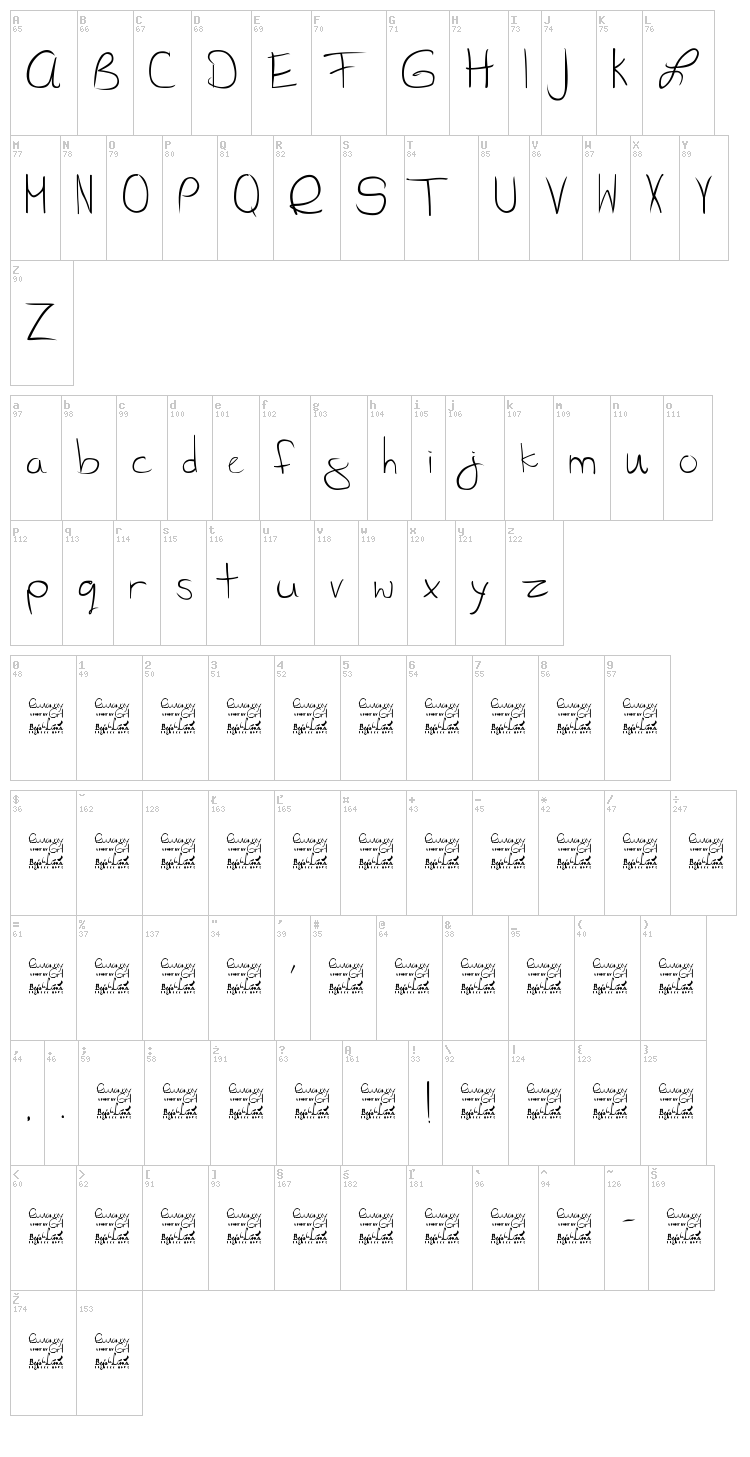 SL Runaway Girl font map
