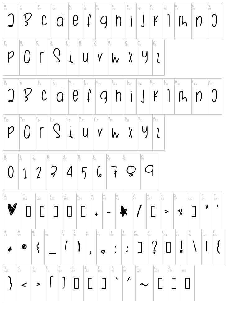 Sleepy Baboos font map