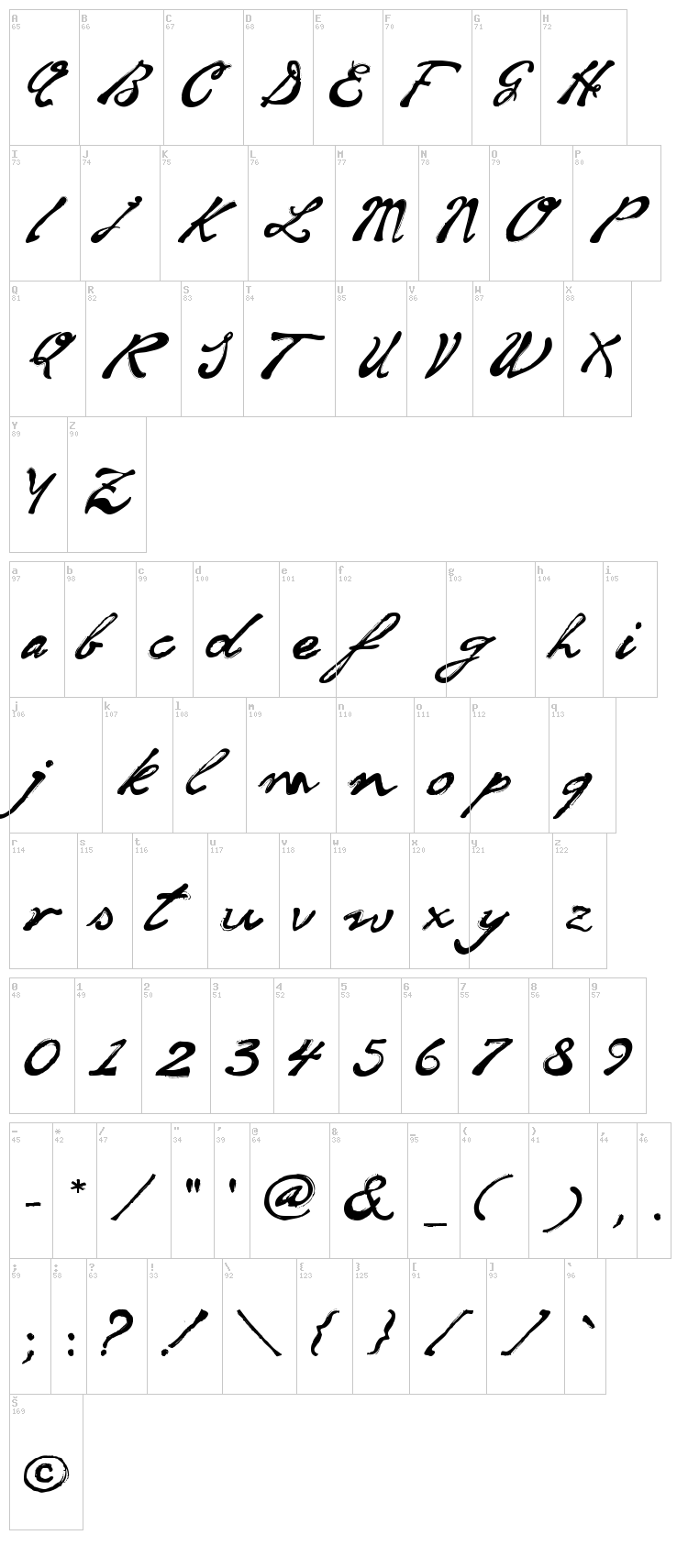 Soul Handwriting font map
