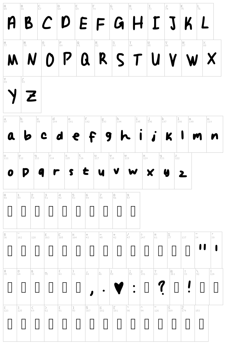 Sunshine Folk font map