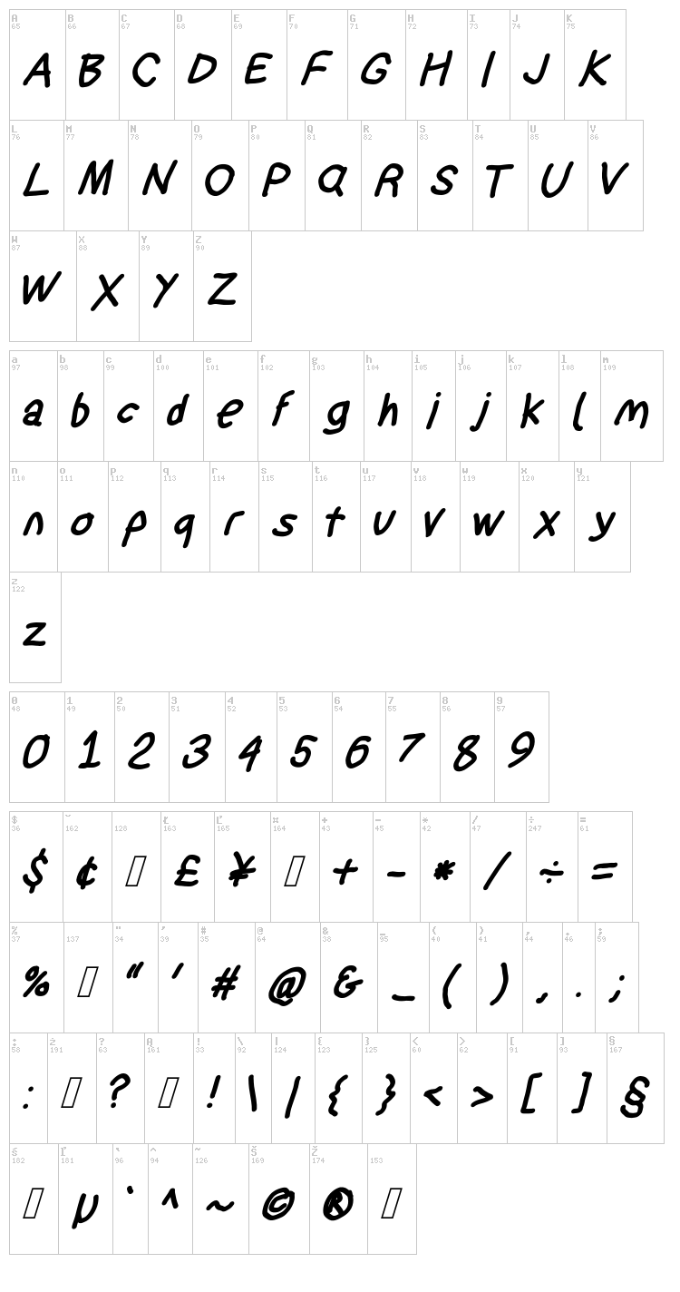 Suplex Driver font map