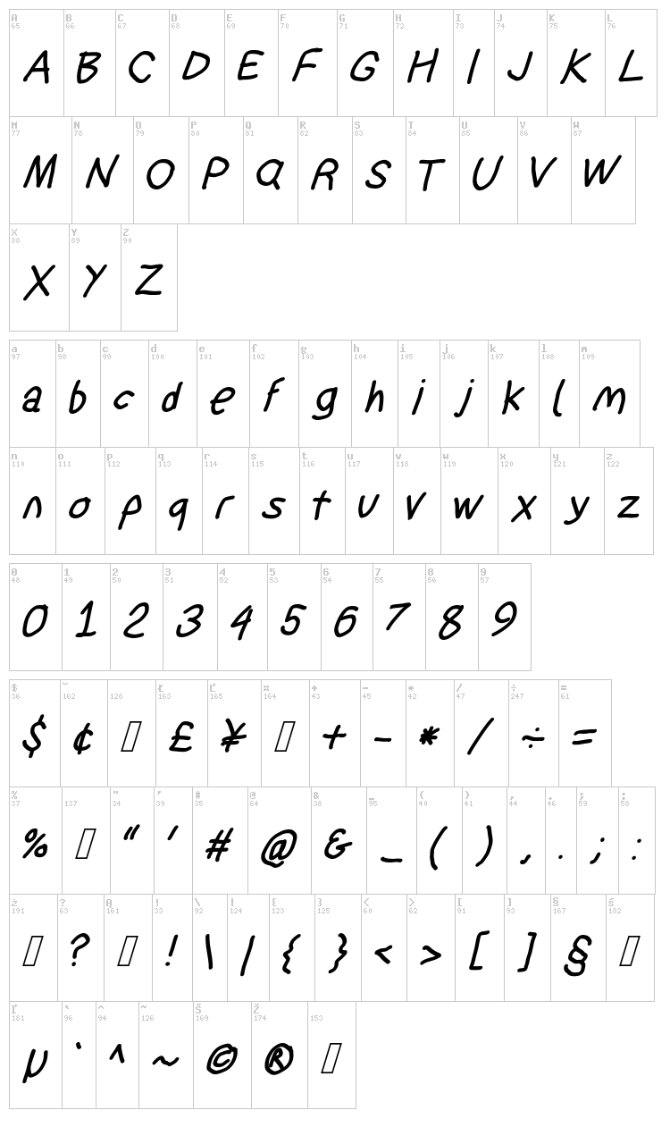 Suplex Driver font map