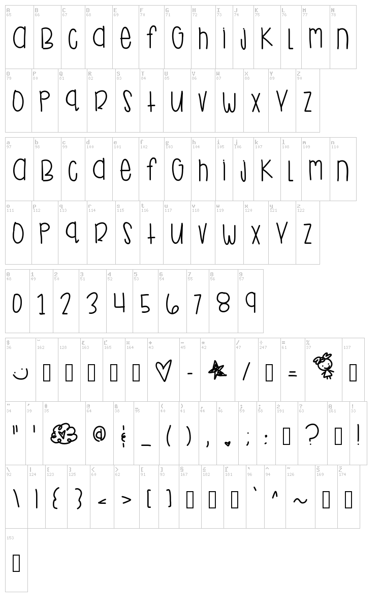 Take Me Away Babe font map