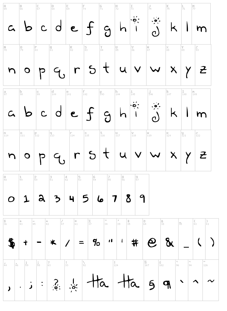 Teen Dreem Magazeen font map