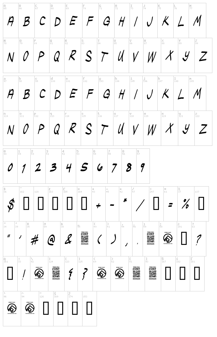 Ugly Kids font map