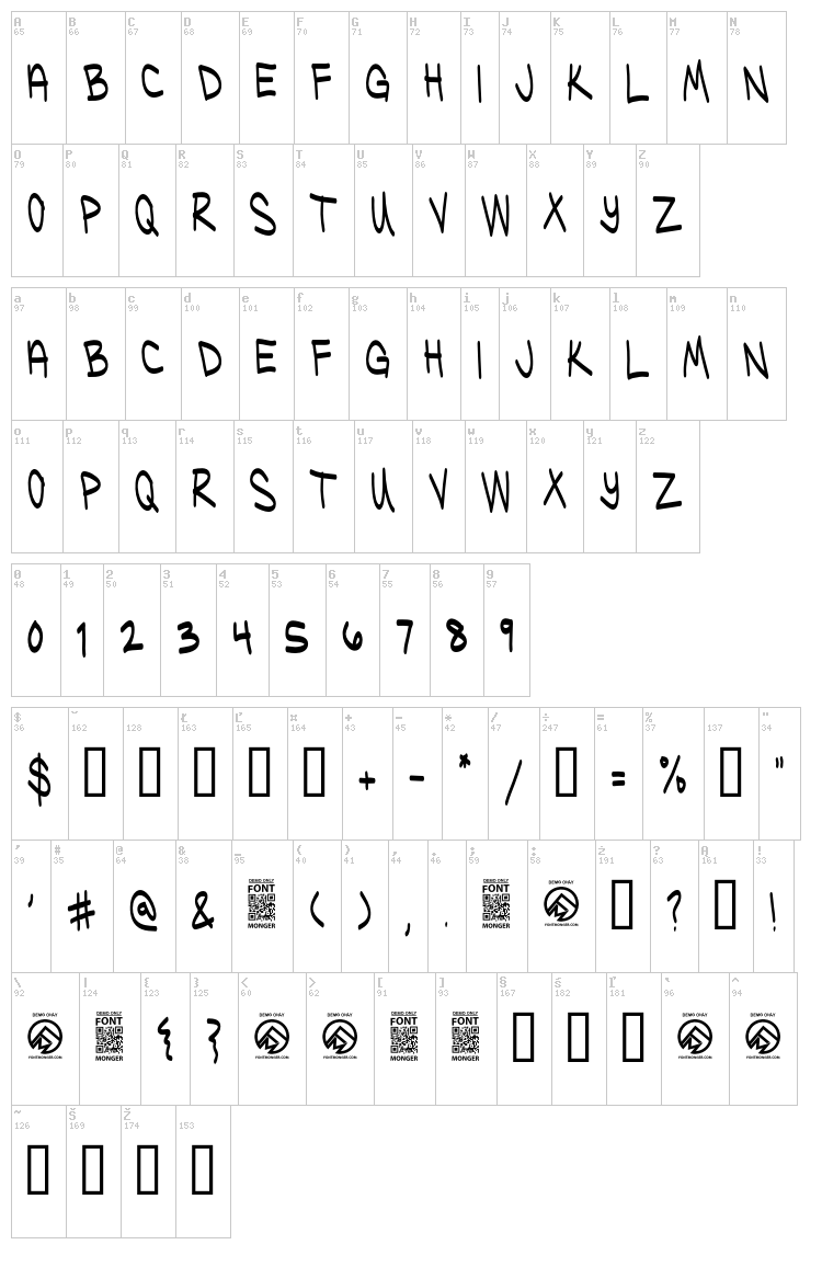 Ugly Kids font map