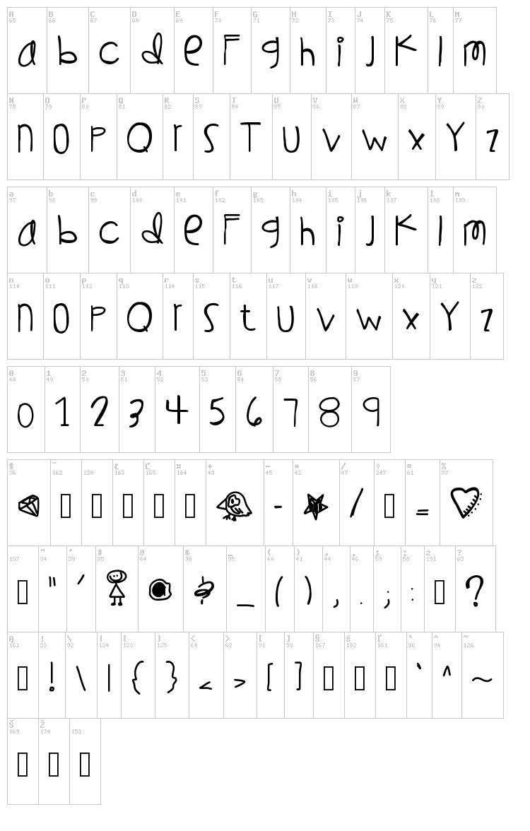 Wishing On A Star font map