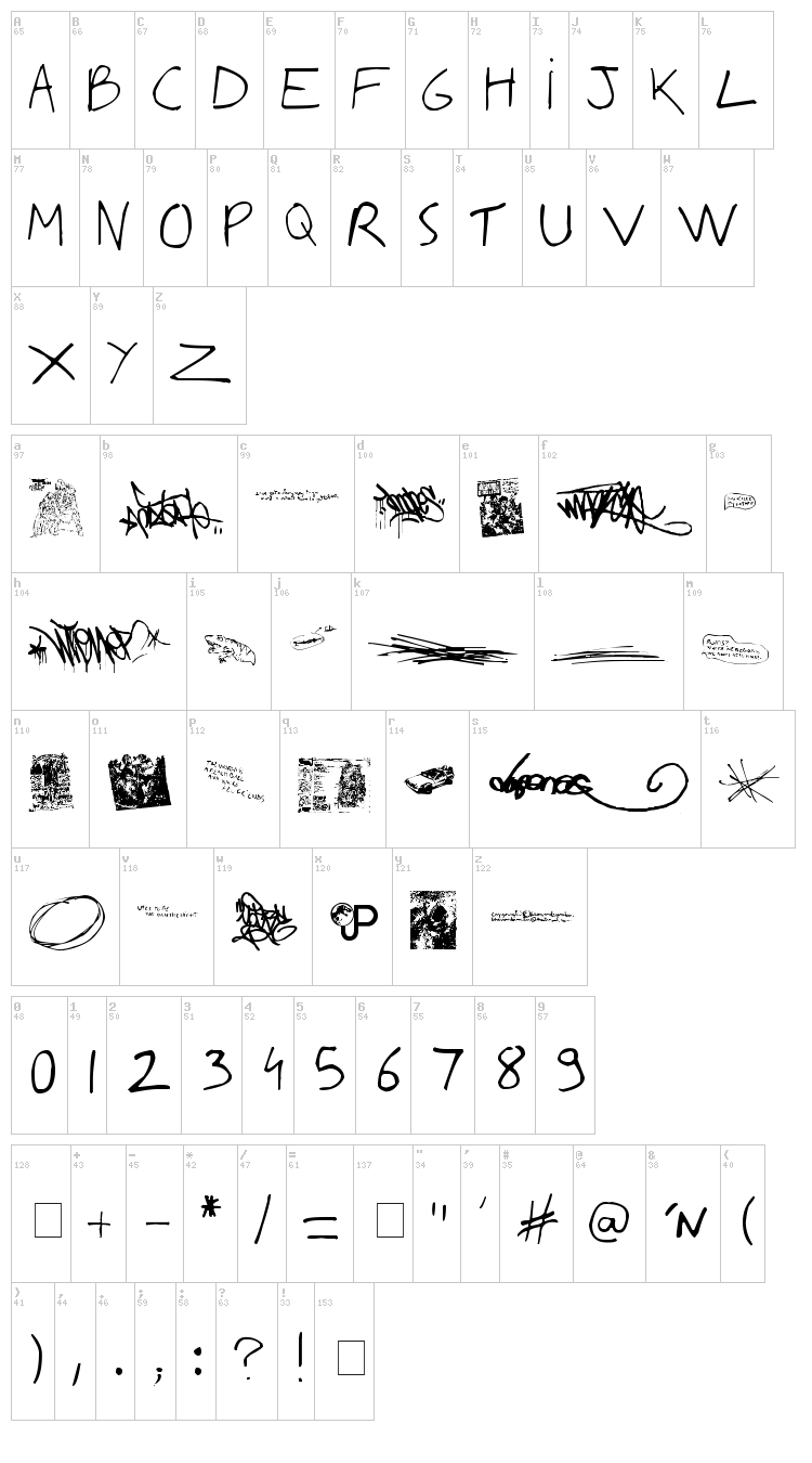 Writing You A Letter font map