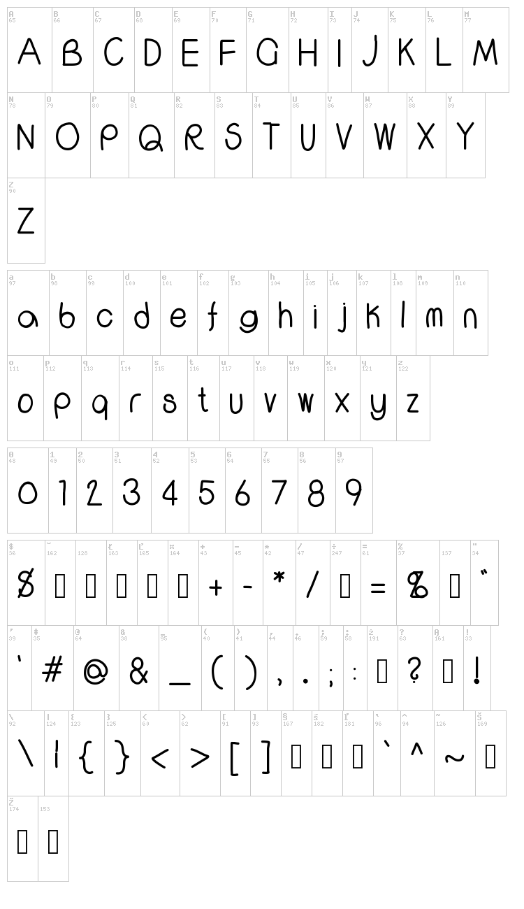 WS Call Me font map