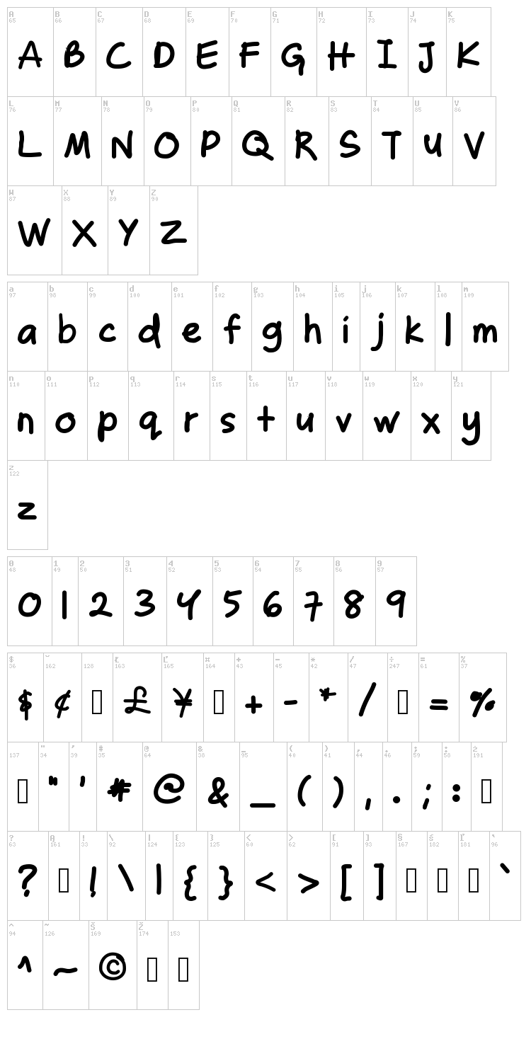 Zakirahs Casual font map