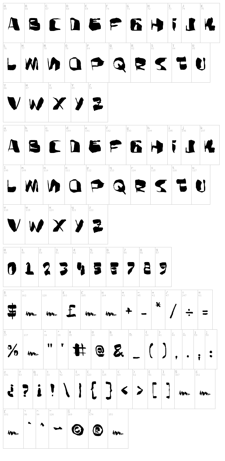 AD Bulky Note font map