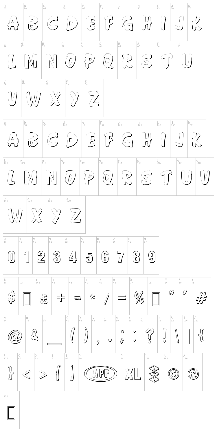 Anderson Fireball XL5 font map