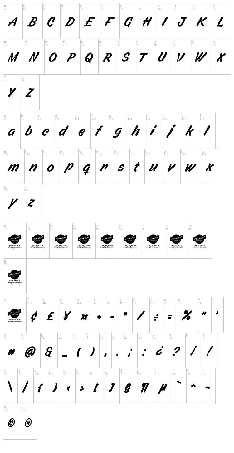 Filbert Color font map