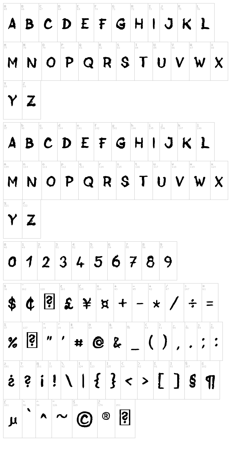 Jack Brusher font map