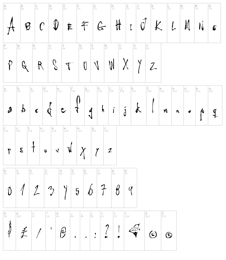 Little Insect from another planet font map