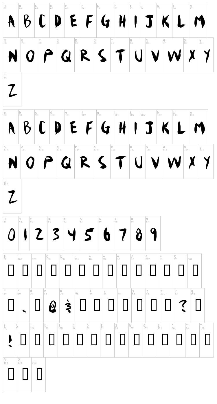Mudshovel font map