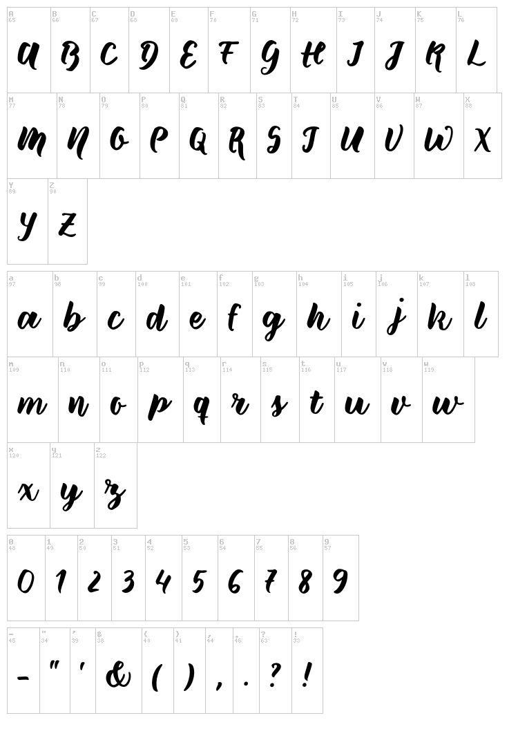 Wild Creatures font map