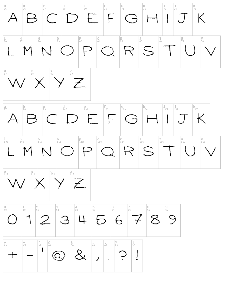 Ballpoint Scratch font map