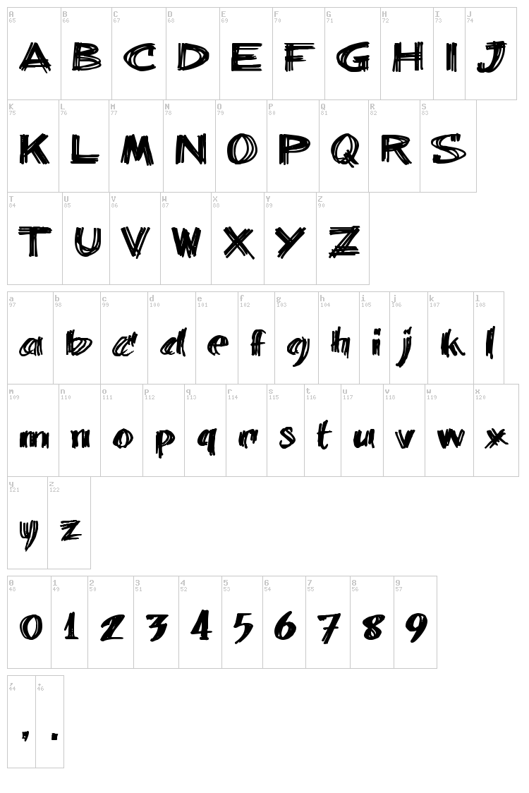 Billie Barred font map