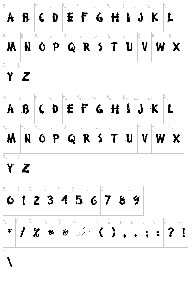 Broken Stick font map