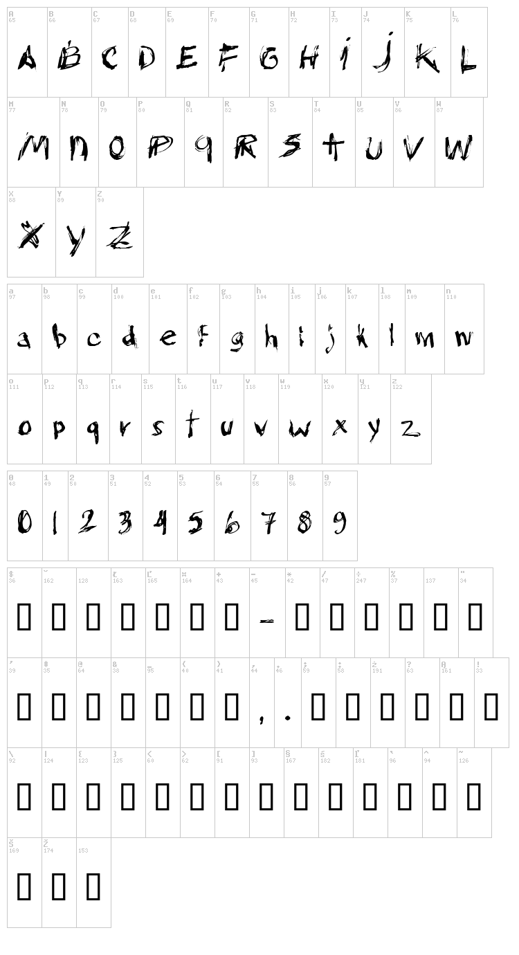 CF White Trash font map