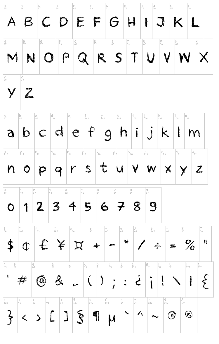Crayon Hand font map