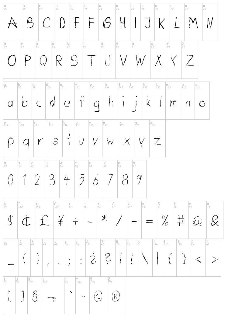 DirtyDeoHandInk font map