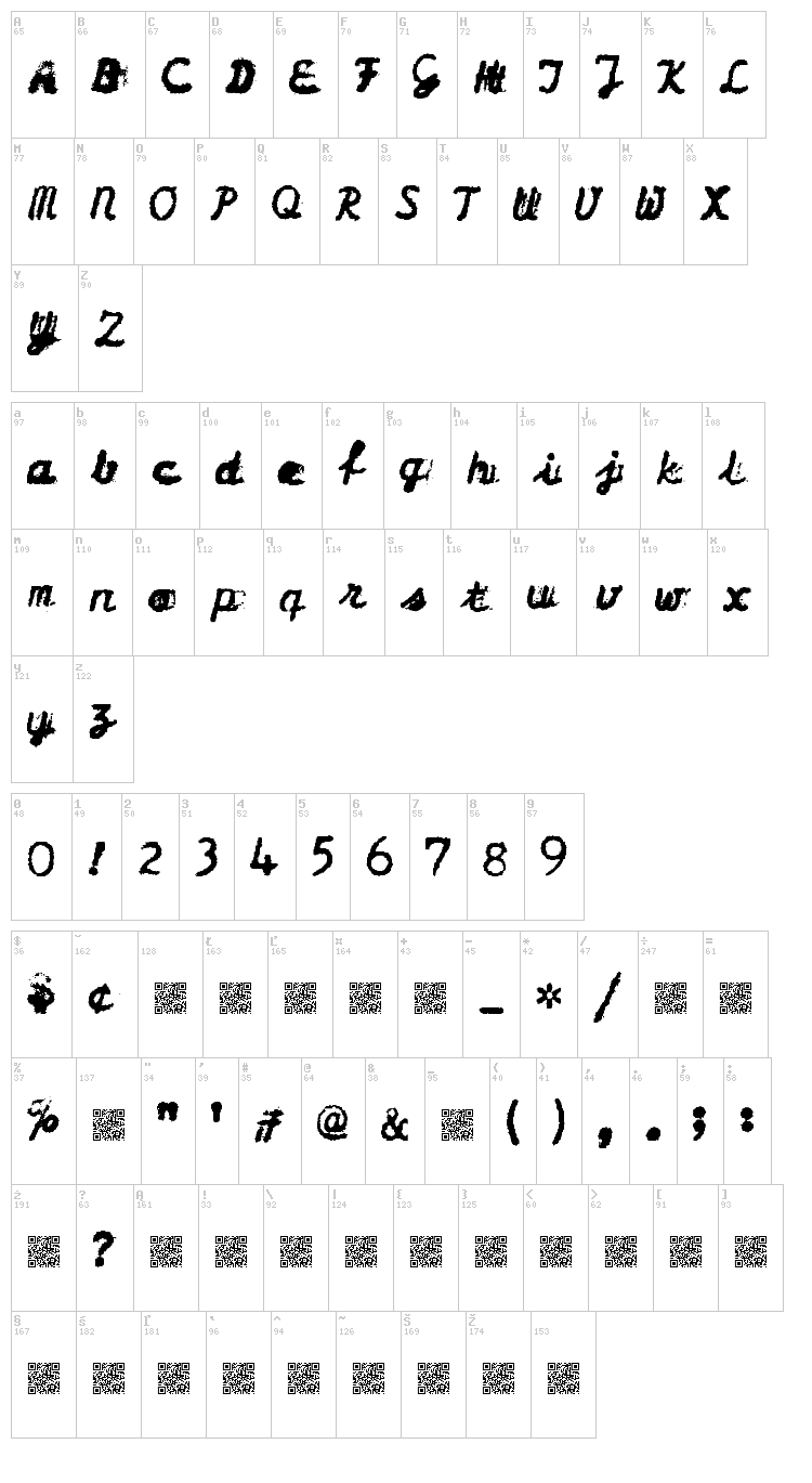 Dirty Olympia font map