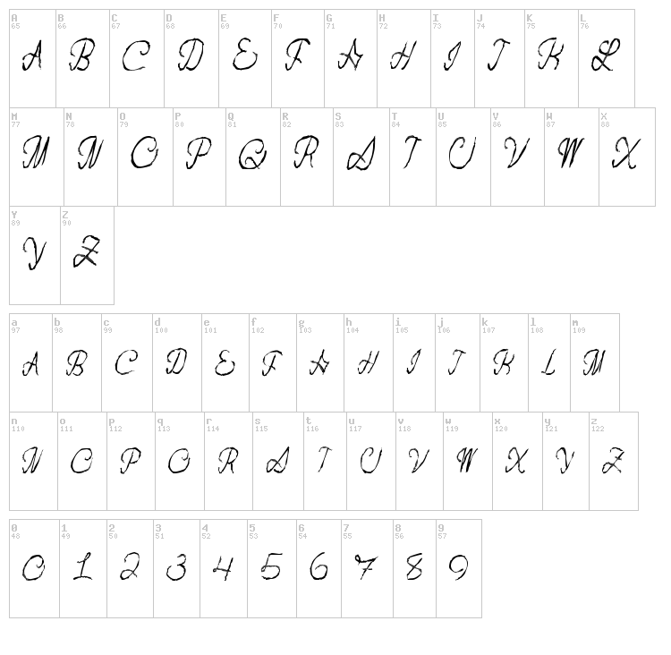 Flash Dance font map