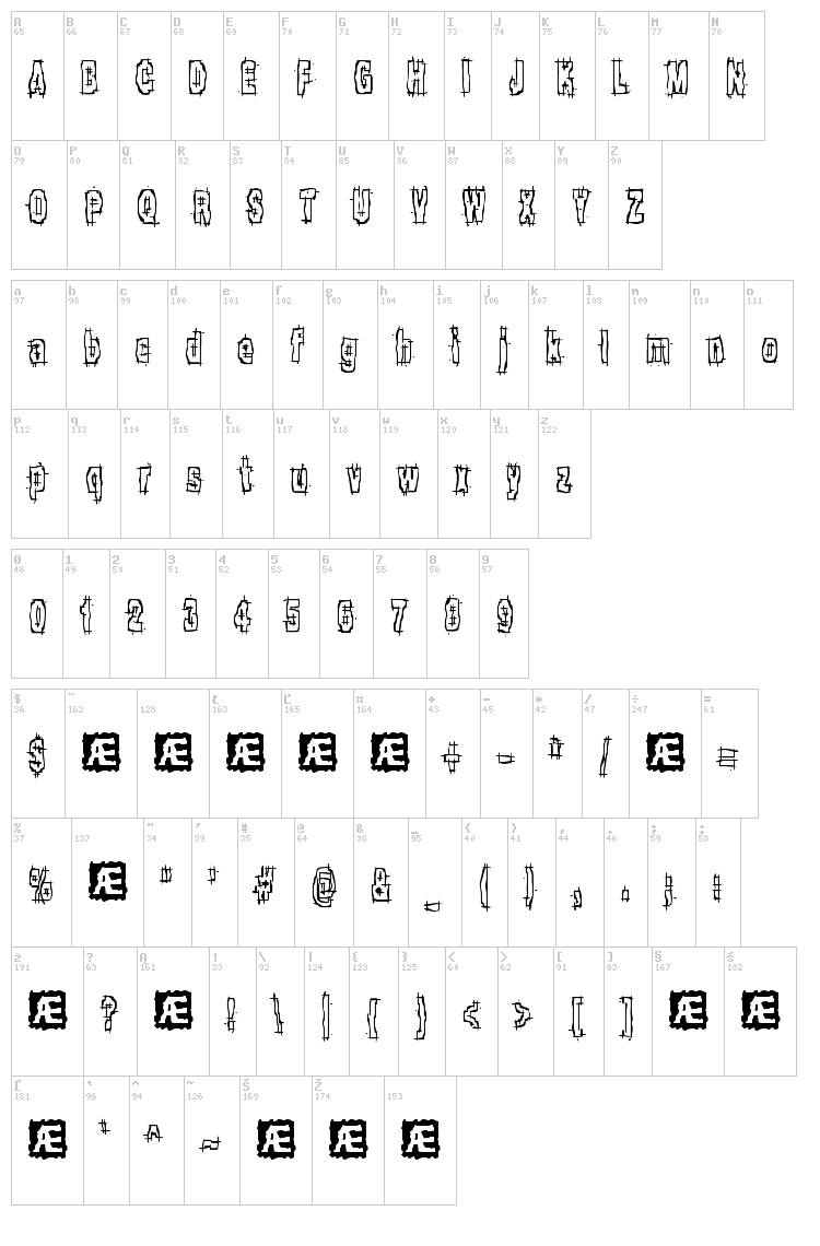 Hack & Slash BRK font map