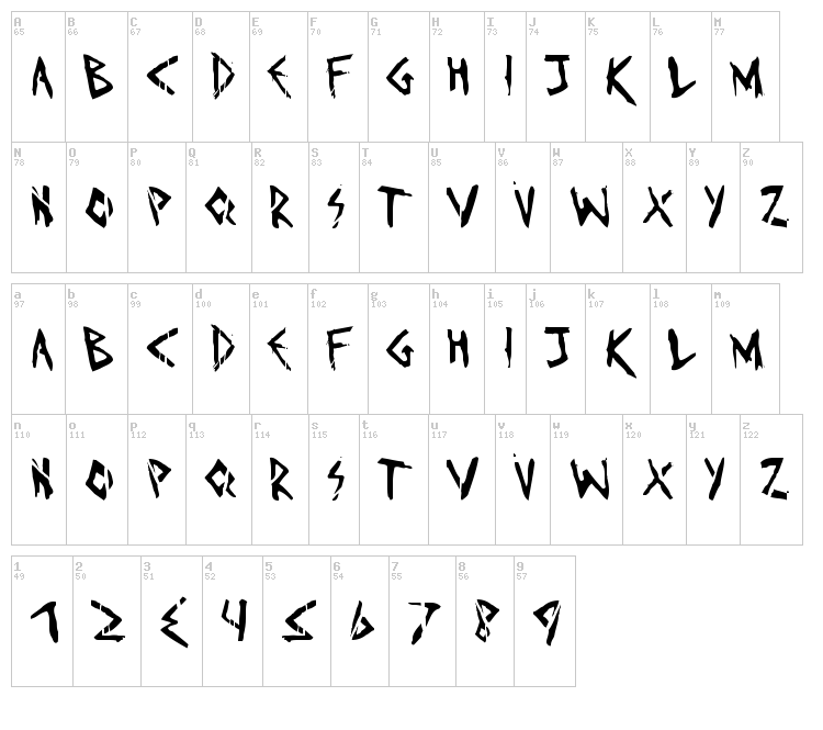 Invaders Must Die font map